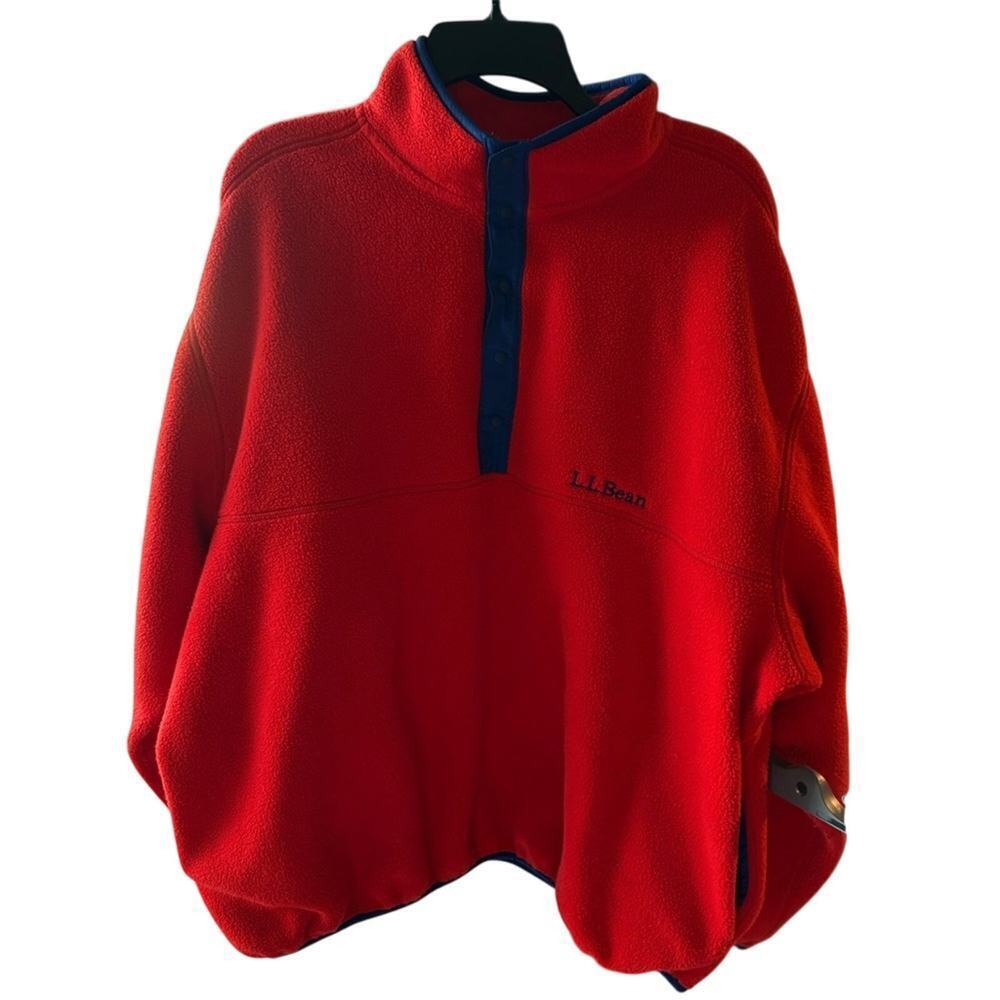 LL Bean Fleece Pullover Men's XXL Bright Orange and Blue Trim